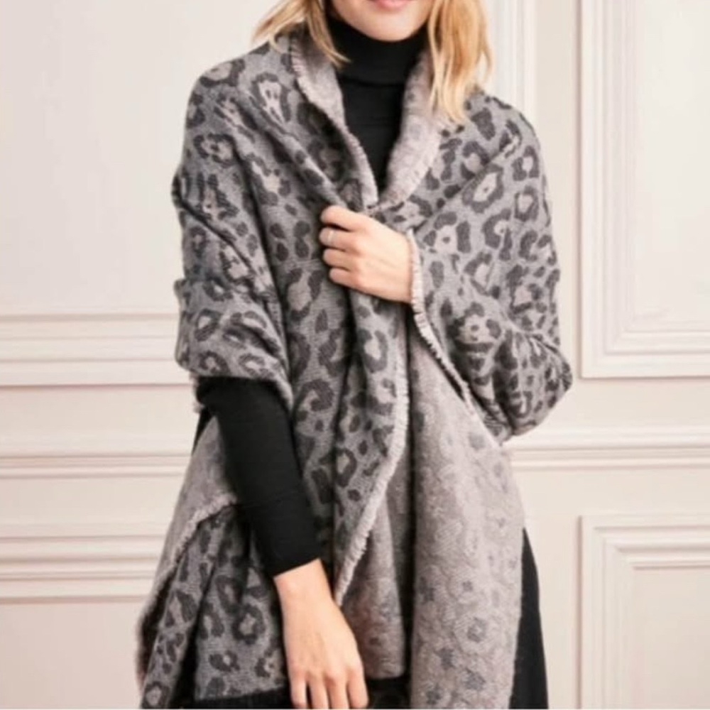 Leopard Print Gray Wrap Shawl / Scarf